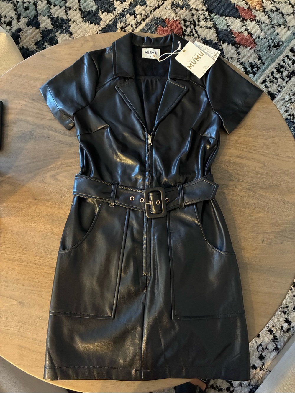 Show Me Your MuMu Black Faux Leather Belted Mini Dress
